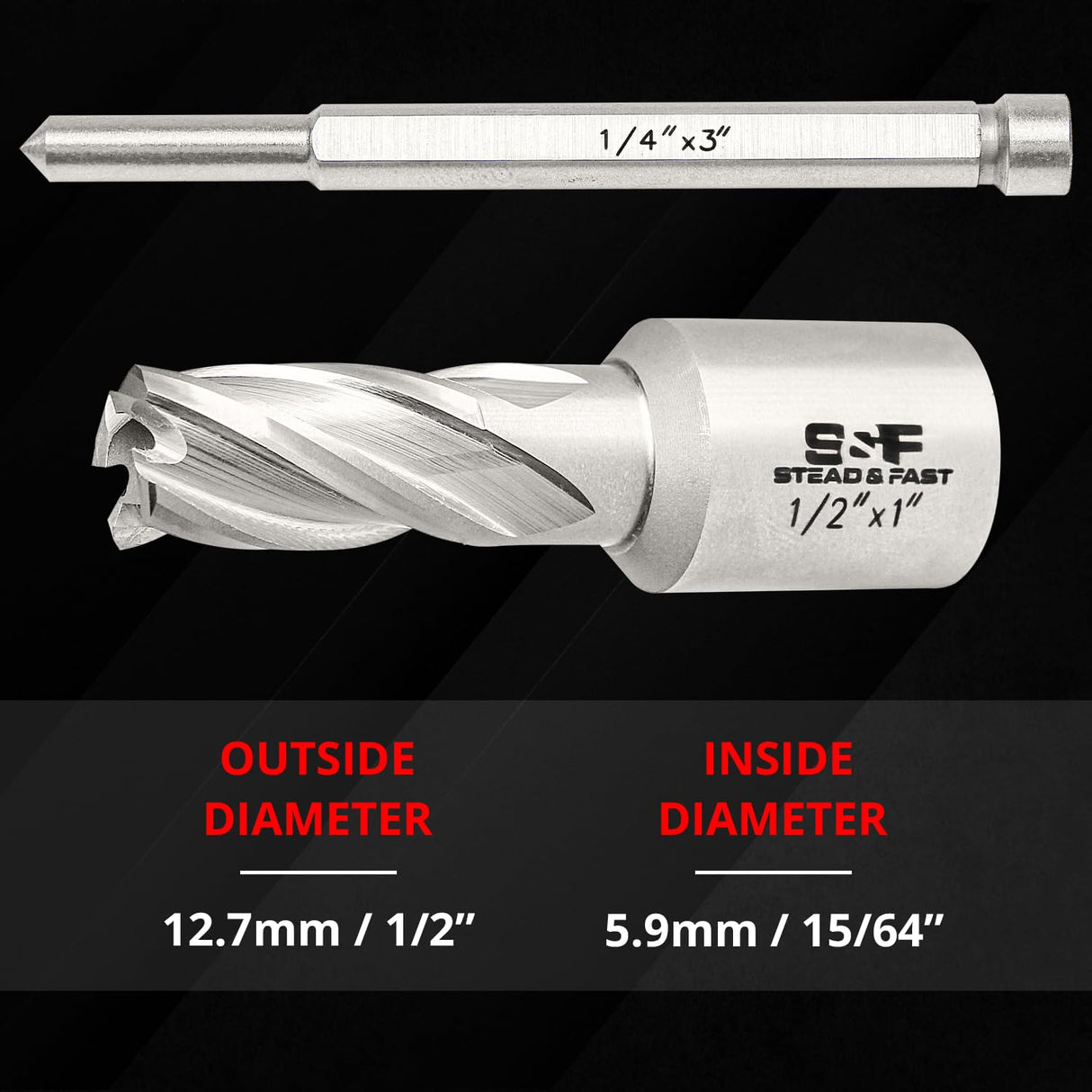 S&F STEAD & FAST Annular Cutter Set, 2-pc, 1/2" Diameter x 1" Depth of Cut for Magnetic Drill Press S&F STEAD & FAST