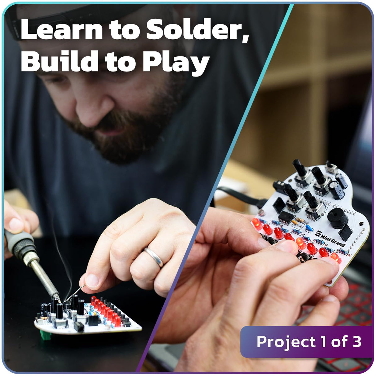amomii Testudo: Soldering Practice Kit, 3 Builds, Multiple Projects + USB C Microcontroller, Arduino IDE Compatible Electronics Starter Kit for Beginners, Makers, Adults & Teens, Included eBook amomii