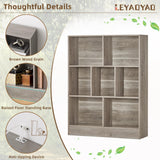 LEYAOYAO 7 Cube Bookshelf with Base,3 Tier Mid-Century Modern Grey Bookcase,Standing Wide Bookshelves Storage Organizer Shelf,Rustic Wood Display Cabinet Book Shelves for Bedroom,Living Room,Office LEYAOYAO