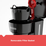 BLACK+DECKER 12-Cup Coffee Maker with Easy On/Off Switch, Easy Pour, Non-Drip Carafe with Removable Filter Basket, Vortex Technology, Black BLACK+DECKER