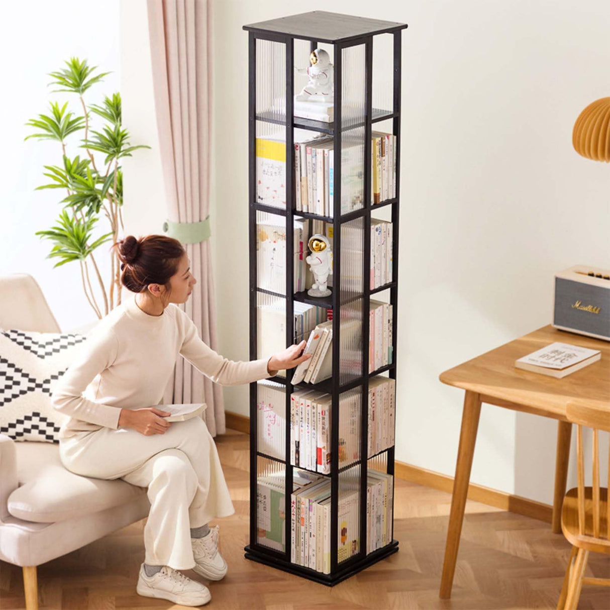 360° Rotating Brown Bookshelf - 6-Tier Floor Standing Corner Organizer for Small Spaces Generic