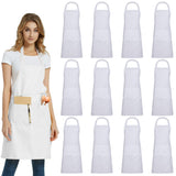 DUSKCOVE 12 Pack Plain Bib Aprons with 2 Pockets - White Unisex Commercial Apron Bulk for Kitchen Cooking Restaurant BBQ Painting Crafting DUSKCOVE