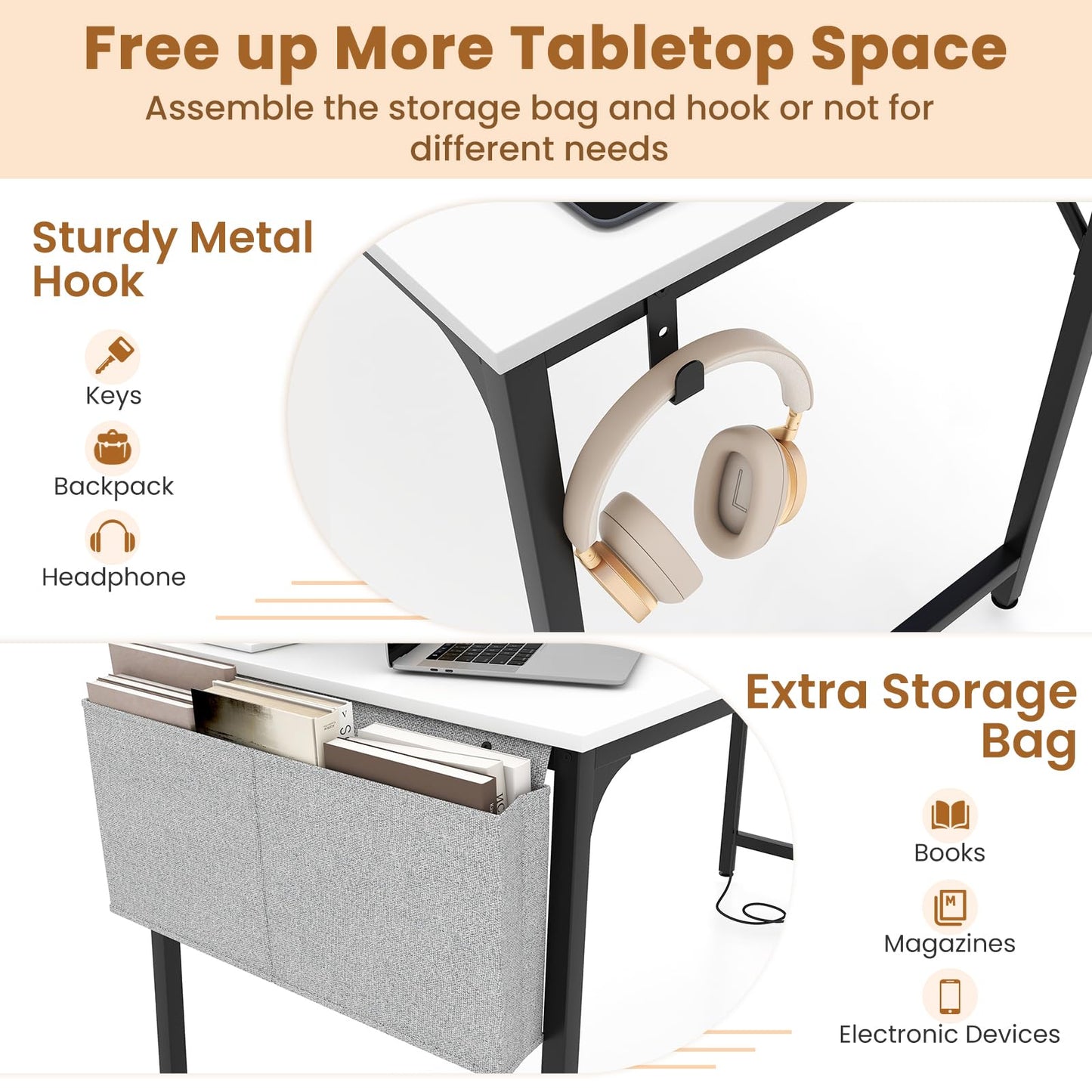 Giantex 10 FT Conference Table with Charging Station, 2 PCS 60" x 24" Rectangular Large Meeting Room Desk with Storage Bag & Hook, Space Saving Seminar Table, Modern Office Computer Desk for  - WoodArtSupply