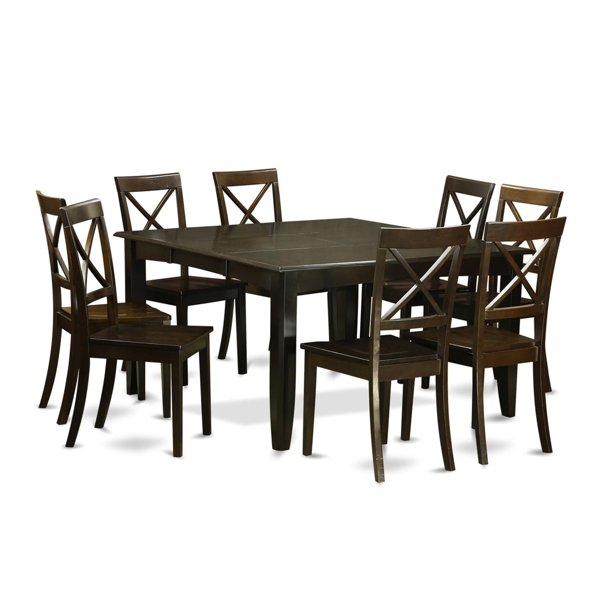East West Furniture PFBO9-CAP-W 9 Piece Modern Dining Table Set Includes a Square Wooden Table with Butterfly Leaf and 8 Kitchen Dining Chairs, 54x54 Inch, Cappuccino East West Furniture