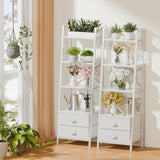 Furologee 4-Tier Ladder Shelf,Small Bookshelf with 2 Drawers,Vertical Bookcase Storage Rack Organizer,Display Bookshelves for Living Room,Bedroom,Bathroom,Home Office,Kitchen,White Furologee