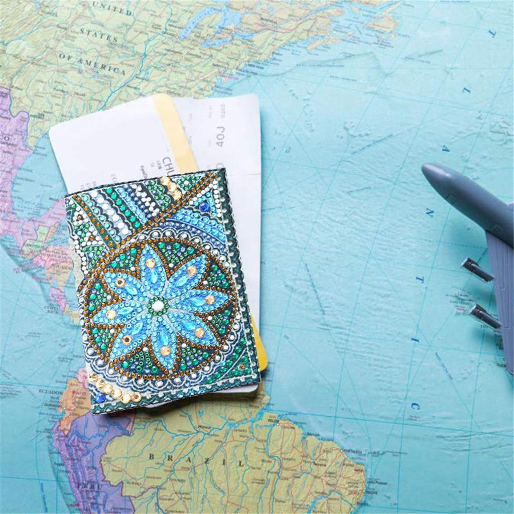 2 Pieces Diamond Painting Leather Passport Holder, DIY Special Shaped Crystal Painting Travel Passport Protective Cover for Boarding Pass, ID Card, Driver's License-20X14CM (AA085-AA220) Vocttaiy
