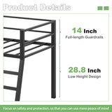 Lutown-Teen Low Loft Bed Twin Size, Junior Metal Twin Loft Bed with Stairs and Safety Guard, Noise Free for Small Bedroom, Black Lutown-Teen