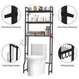 NOVIMANGO Over The Toilet Storage 3 Tier Over Toilet Bathroom Organizer Wooden Bathroom Space Saver Freestanding Above Toilet Stand with 4 Hooks Black Over The Toilet Rack for Restroom, Laundry NOVIMANGO
