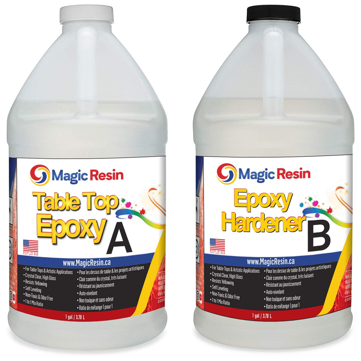 Magic Resin | 2 Gallon (7.6 L) | Premium Quality Clear Epoxy Resin Kit | Non-Toxic | High Gloss Thick Clear Coat | for Table Tops, Bar Tops, Counter Tops & Arts | Great Color Stability | 100% Solids Magic Resin