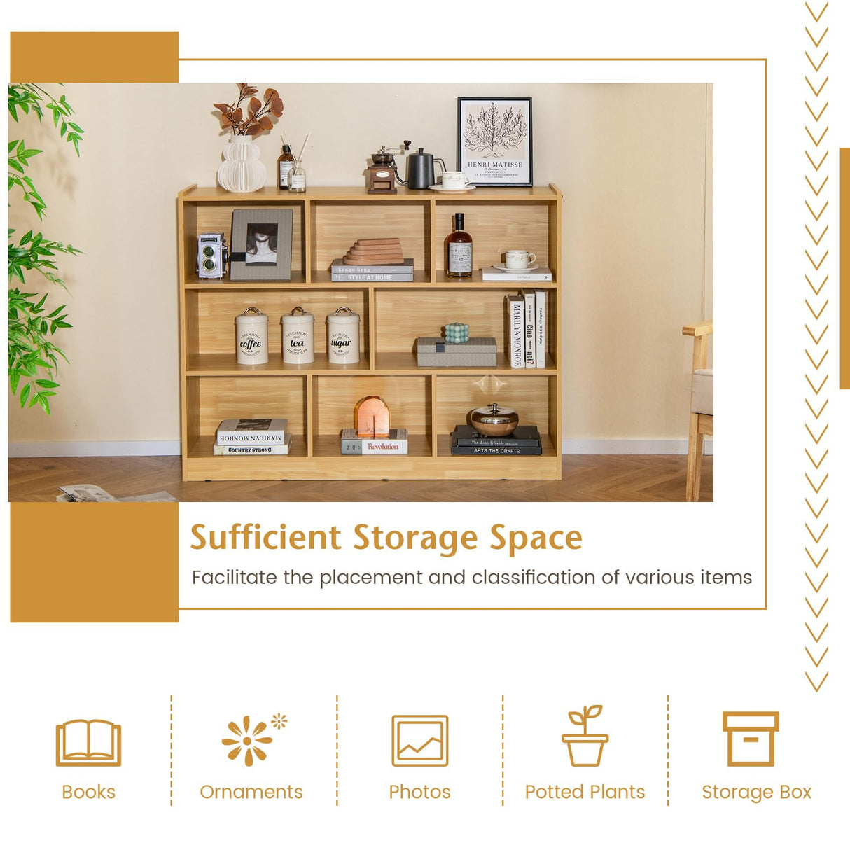 Giantex 8 Cube Bookcase, Freestanding 3-Tier Open Bookshelf, Modern Storage Display Cabinet, Wood Cube Storage Organizer for Living Room, Kid’s Room, Burlywood Giantex