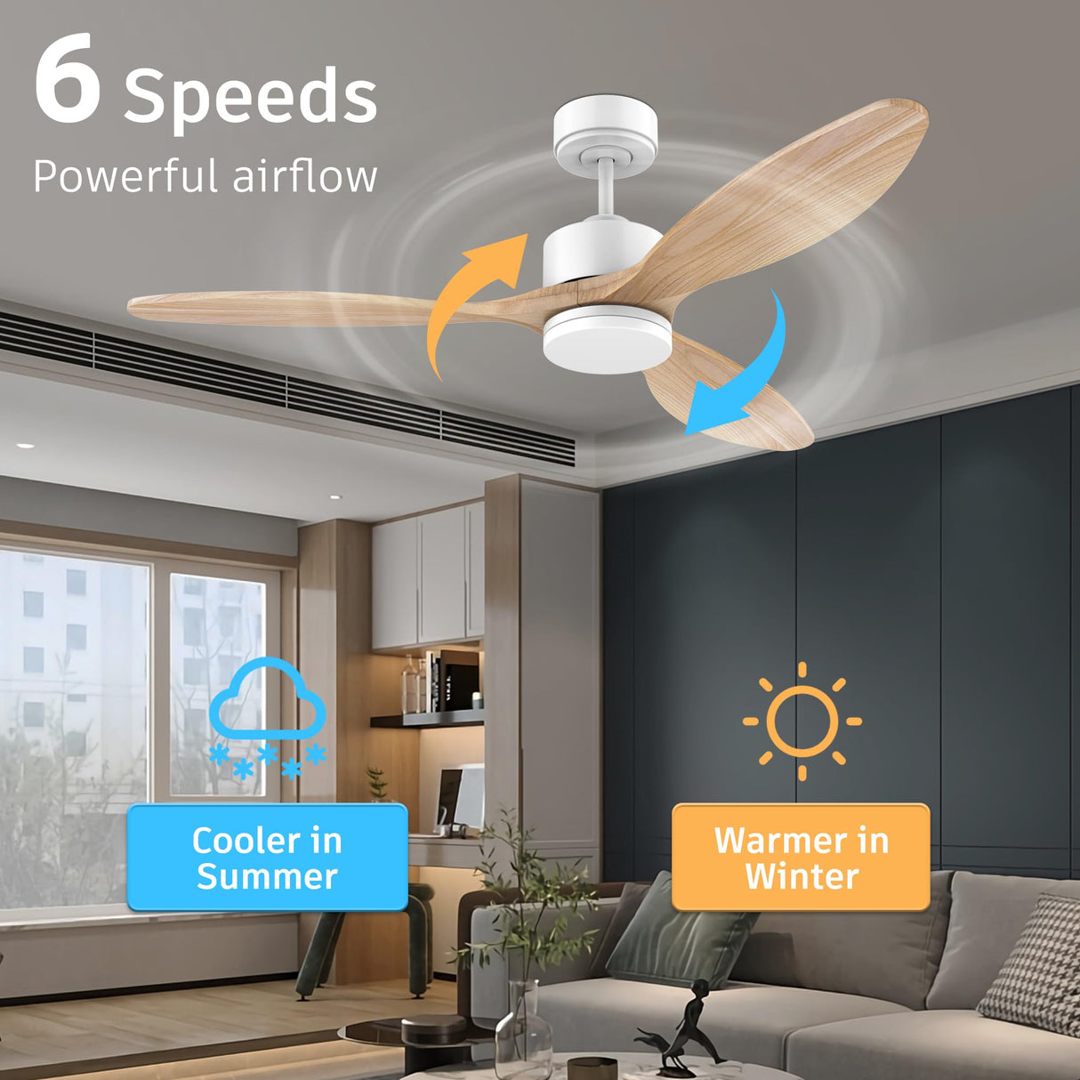 52” Wood Smart Ceiling Fans with Lights Remote,Quiet DC Motor,Outdoor Indoor Ceiling Fan Work with Alexa Google Voice App,Dimmable LED Light,6-Speed,Modern Farmhouse Ceiling Fans for Bedroom Patio cumilo