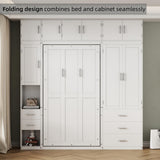 Merax Twin Size Murphy Bed Cabinet with Lockers and Storage Wardrobes Shelves, Wood Foldable Hidden Wall Platform Bedframe Chest for Home, Bedroom, Office, Small Room, Apartment Merax