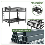 XUWANSHANG Queen Over Queen Bunk Bed Frame, Heavy Duty Metal Loft Bed for Adults/Teens, 400/600LB Capacity w/Ladder & Guardrail, Noise-Free Steel Slats, No Box Spring Required, Black XUWANSHANG