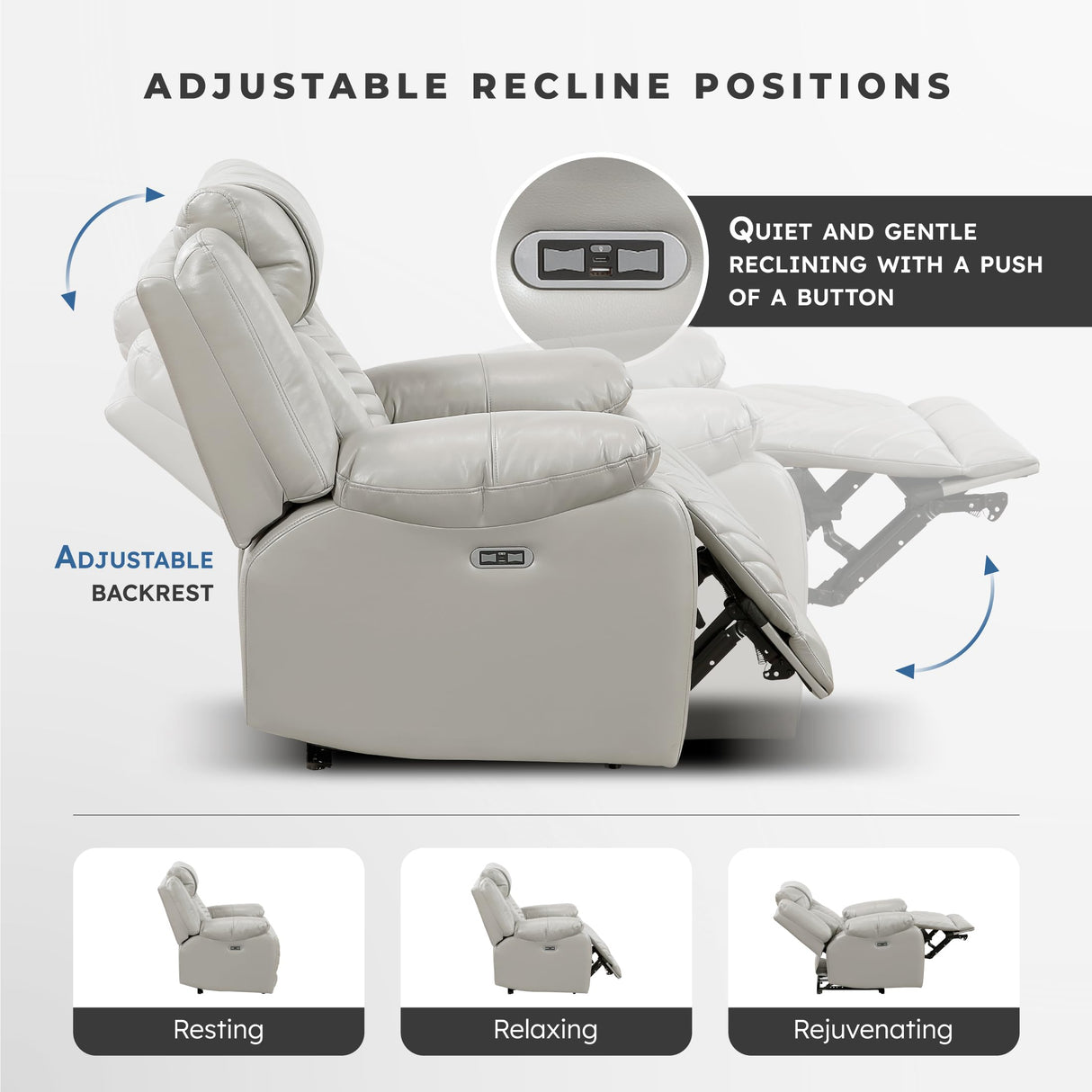 Lexicon Power Recliner Chair, Faux Leather Upholstered Home Theater Seating with LED Lighting, USB Charging Ports, Single Wall Hugger Reclining Chair for Living Room/Bedroom Easy Assembly, Gray Lexicon