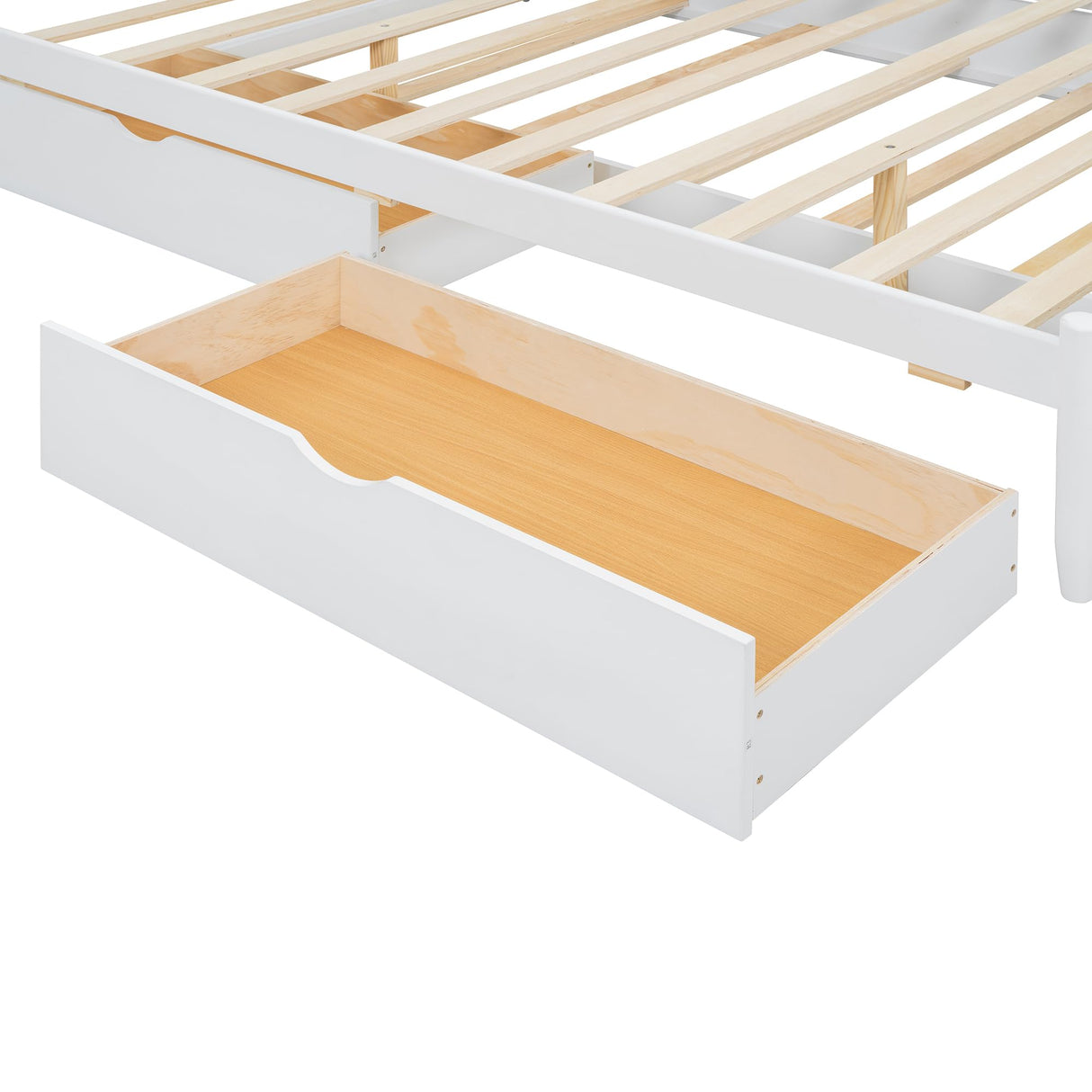 Merax Queen Size Platform Bed with 2 Storage Drawers and Twin XL Size Trundle, Rustic Design Wooden Bed Frame, White Merax