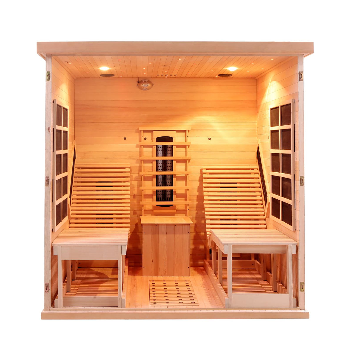 ZONEMEL Far Infrared 2 Person Wooden Sauna Room with Recliner, Red Cedar Luxury Indoor Sauna with 10 Heaters, Oxygen Bar, Lights, 3400 Watt, Infrared Therapy Wood Dry Heat Sauna, 220V ZONEMEL