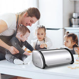 ENLOY Bread Box for Kitchen Counter, Stainless Steel Roll Top Bread Bin, Sliver Bread Storage Holder with Lid, Large Capacity Bread Keeper, 17 x 11 x 7 Inches ENLOY