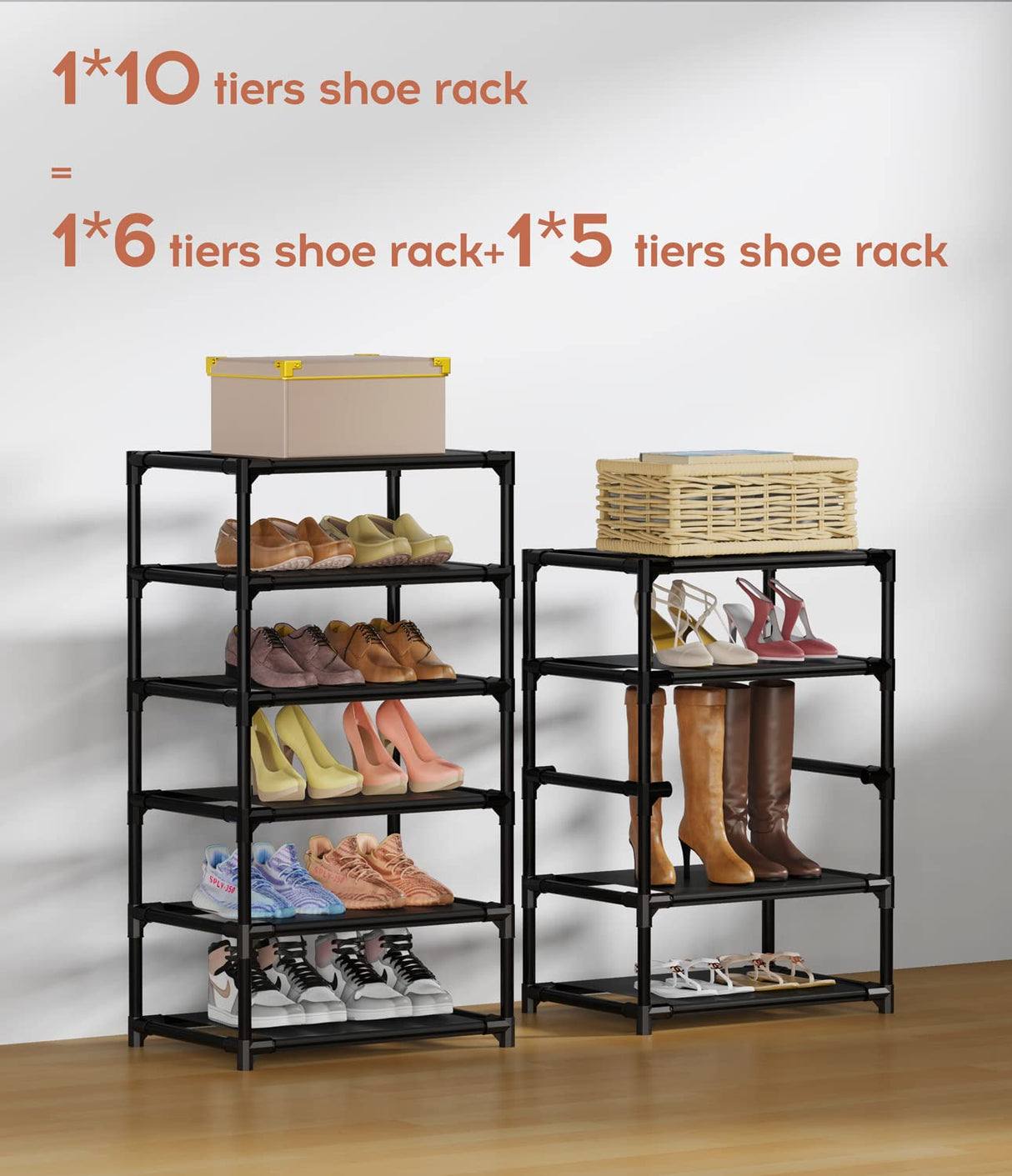 VTRIN Narrow Shoe Rack with Covers 10 Tiers Tall Shoe Rack for Closet Entryway Sturdy Shoe Rack Organizer Holds 20-22 Pairs Free Standing Shoe Storage Cabinet with Dustproof Cover Shoe Shelf VTRIN