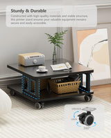 AOOSSI Mobile Printer Stand, 2-Tier Large Printer Shelf for Laser 3D Printer Office Machine with Storage, 23.6"x23.6" Wood Printer Cart Under Desk Rack with Wheels for Office Home Kitchen (Black) AOOSSI