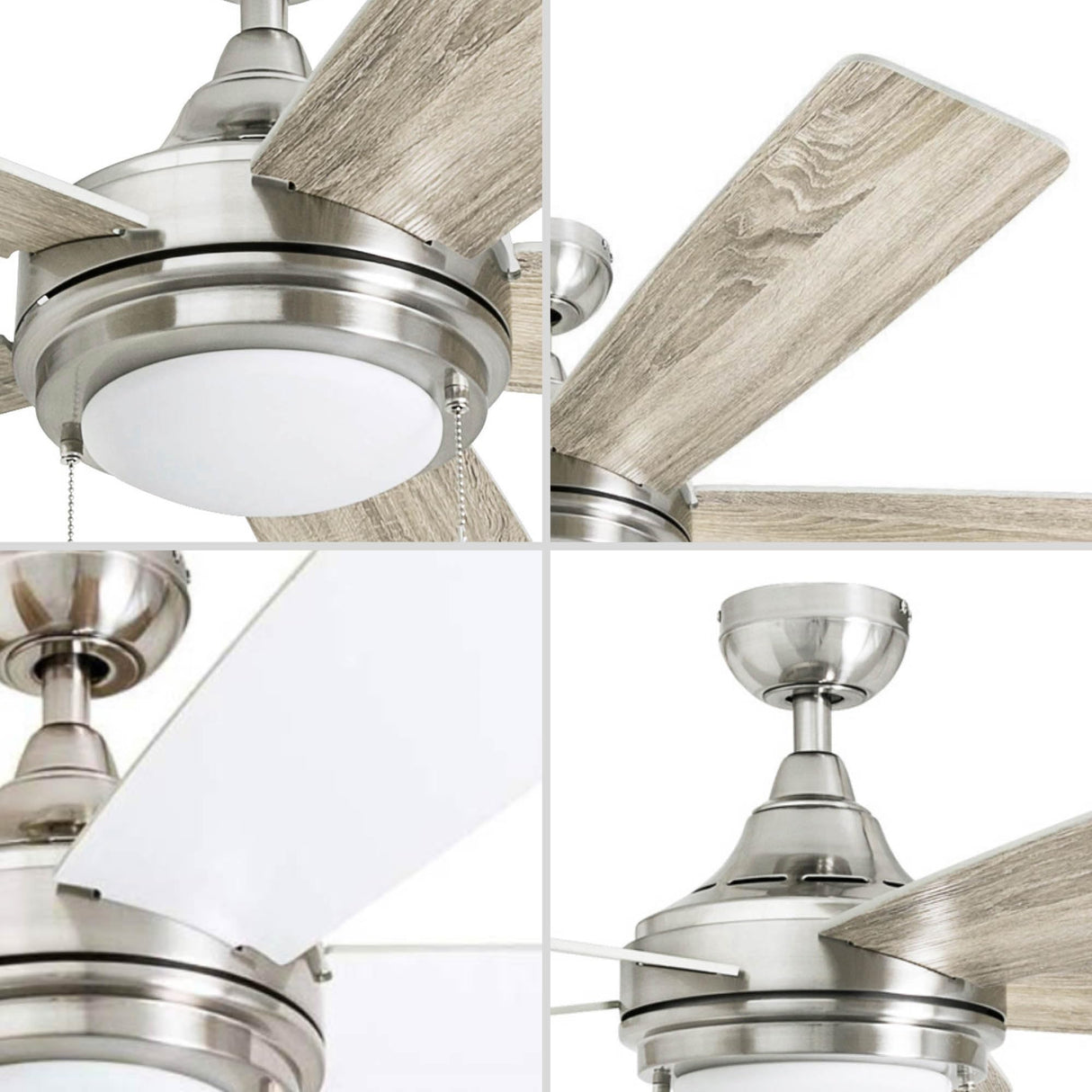 Honeywell Ceiling Fans Ventnor, 52 Inch Modern Farmhouse Indoor LED Ceiling Fan with Light, Pull Chain, Three Mounting Options, Dual Finish Blades, Reversible Motor - 50606-01 (Brushed Nickel) Honeywell