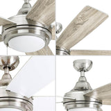 Honeywell Ceiling Fans Ventnor, 52 Inch Modern Farmhouse Indoor LED Ceiling Fan with Light, Pull Chain, Three Mounting Options, Dual Finish Blades, Reversible Motor - 50606-01 (Brushed Nickel) Honeywell
