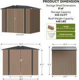 COMHOMA Shed Outdoor Storage Shed Metal,Lockable Doors Tool Sheds with Sloping Roof,Steel Garden Shed with Air Vent for Backyard,Patio,Lawn,Poolside (Brown, 8'*6') COMHOMA