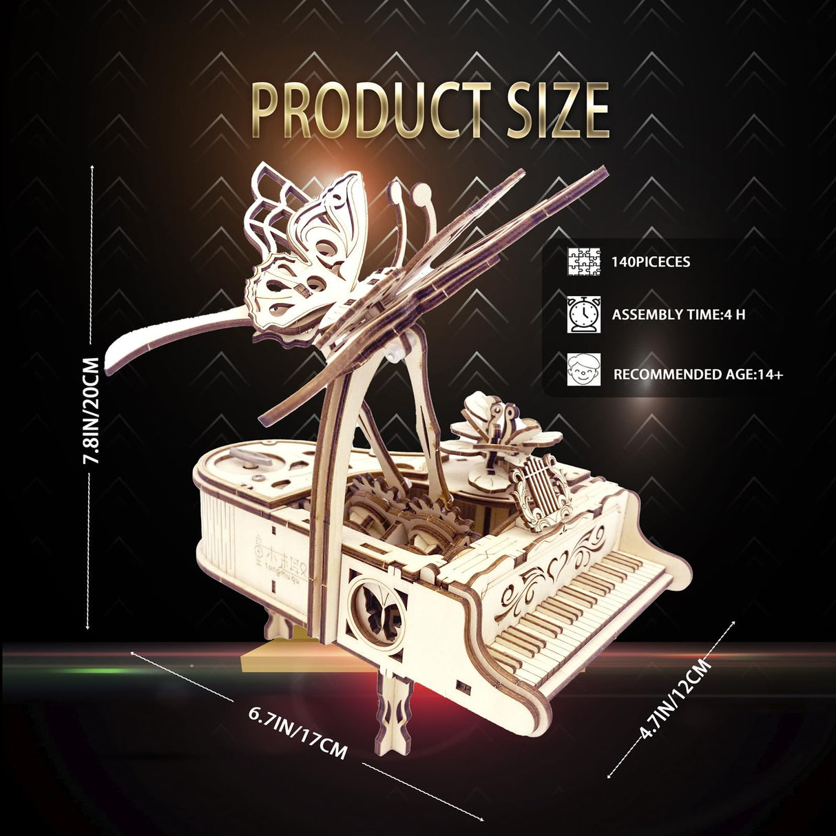 3D Wooden Puzzle for Adults - Piano DIY Music Box Wood Model Kits Construction Craft Kits Mechanical Jigsaw Puzzles for Age 15+ Years Old auryee