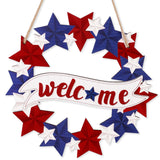 4th/Fourth of July Decorations Welcome Wreath for Front Door - Wooden Red White and Blue Star Sign, Patriotic Memorial Day Porch Home Wall Outside Decor 80UncleKimby
