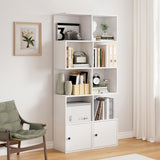 Furnify 5 Tier Bookshelf, 67" Tall S Shaped Bookcase with Door, Modern Open Book Shelf Standing Unit, Room Divider, Freestanding Wood Display Shelf for Living Room, Office, White Furnify