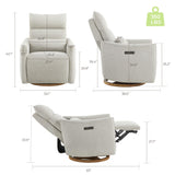 CHITA Swivel Rocker Recliner Chair, Power Nursery Glider Recliner, Nursery Rocking Chair with Adjustable Power Headrest, FSC Certified, Solid Wood Base, Crockery (Gray) CHITA