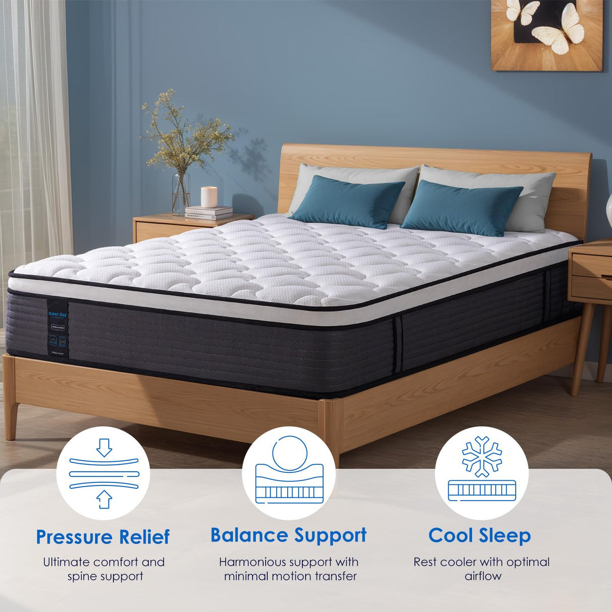 QUEEN ROSE King Mattress, 10 Inch King Size Hybrid Mattress in a Box, Gel Memory Foam & Individually Pocket Innerspring Hybrid Bed, Medium Firm, Fiberglass Free & CertiPUR-US Certified QUEEN ROSE