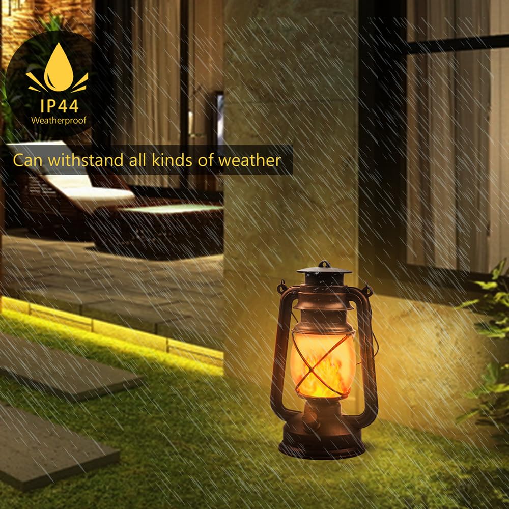 Lantern LED Battery Powered Camping Lamp Outdoor Hanging Lantern Flickering Flame Rechargeable Retro Lanterns Remote Control 4 Modes Light Non-Solar 2 Pack Marlrin