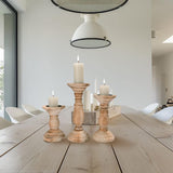 Yorkmills Pillar Candle Holder Set of 3, Farmhouse Decor Living Room Tall Candle Holders for Pillar Candles, Wood Candle Holders for Table Centerpieces Tan Home Decor Kitchen Dining Room Table Decor Yorkmills