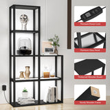 VILICK Display Shelf with LED Light Standing Floor Lamp with Glass Storage Shelves for Collectibles, 5 Tier Tall Corner Shelf Open Curio Cabinet for Living Room, Bedroom, Office, Home Decor VILICK