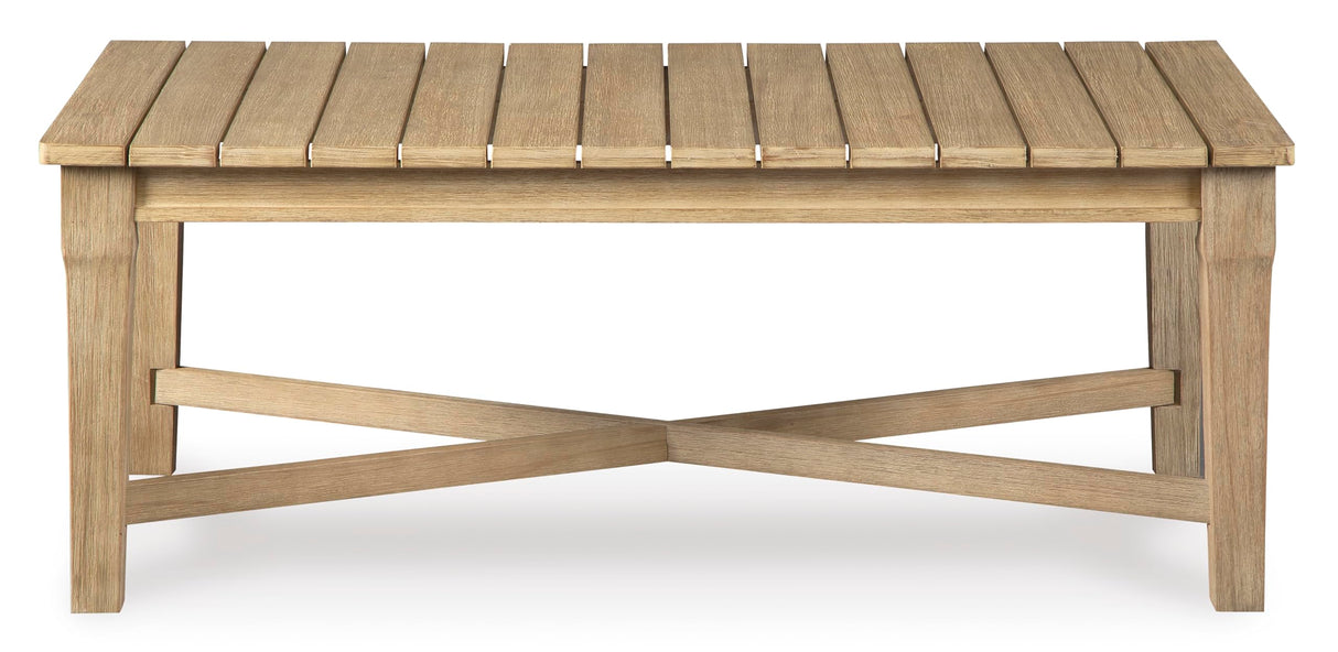 Signature Design by Ashley Outdoor Eucalyptus Carter Hall Patio Coffee Table, Beige Signature Design by Ashley