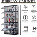 qeknxks Display Cabinet with Acrylic Doors, 5-Tier Bamboo Curio Display Cabinet, Display Cases for Figurine, Toy Organizers Rack & Display Shelf, Kids Bookcase for Home Office, Playroom, Living Room qeknxks