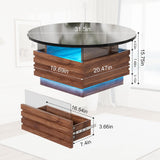 PAKASEPT 31.5" Black Round Coffee Table with LED Light, Modern LED Coffee Tables with 2 Sliding Drawers, Wood Center Table for Reception Home Dining Room PAKASEPT