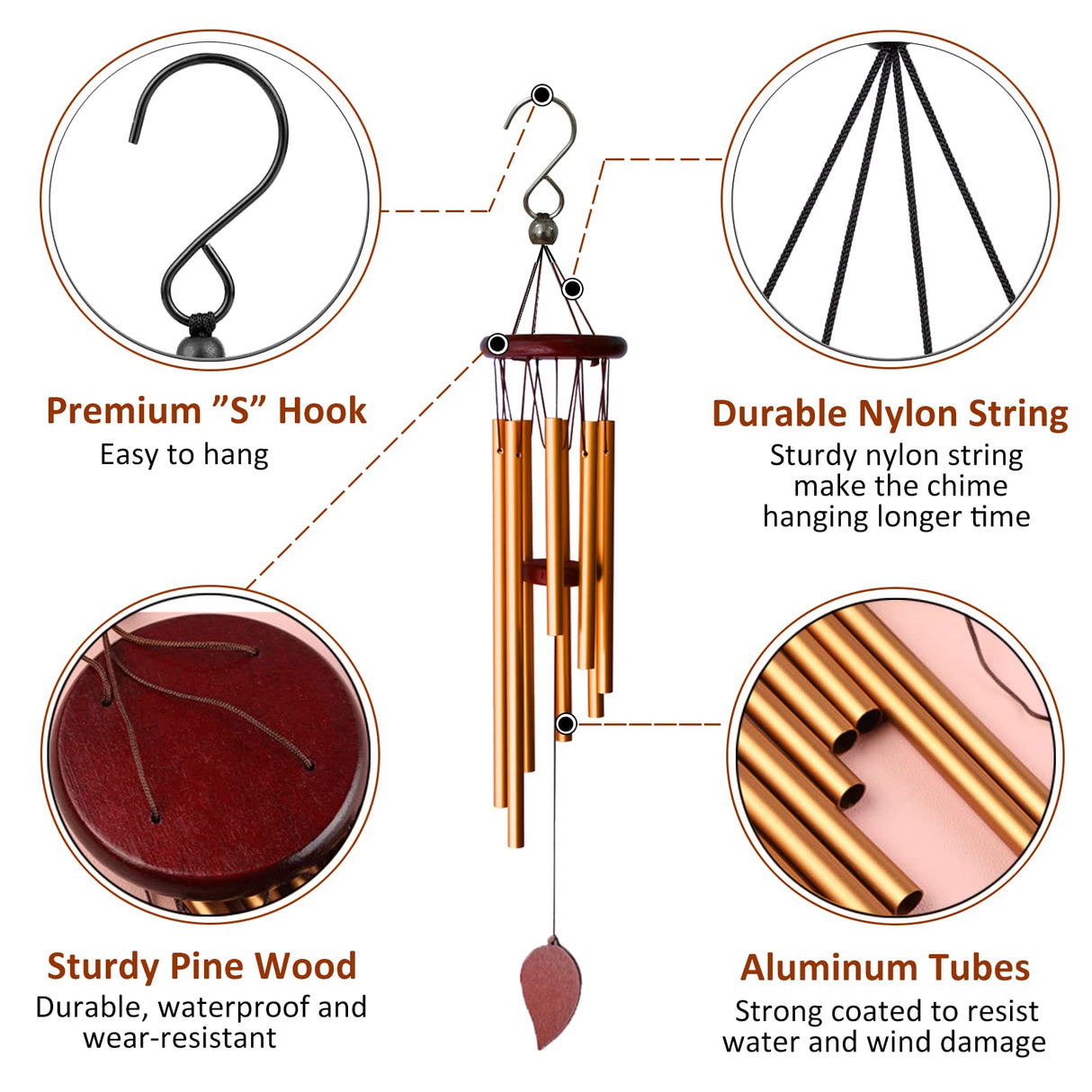 SuninYo Wind Chimes for Outside,Small Wind Chimes Outdoor Clearance,Memorial Wind Chimes with 8 Metal Tubes & Hook SuninYo