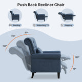 choairy Pushback Recliner Chair, Accent Push Back Chair with Adjustable Footrest Wingback, Upholstered Linen Fabric Reclining Sofa with Side Pocket, Comfy Modern Armchair for Living Room, Navy Blue choairy