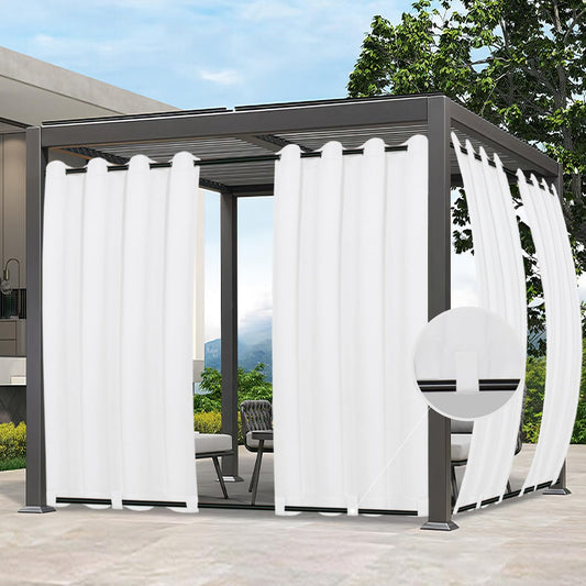 Easy-Going Outdoor Curtains Waterproof Windproof Weatherproof Curtain for Patio, Cabana, Porch, Pergola and Gazebo, Grommet Top and Tab Bottom Drape, 1 Panel, 54x84 inch, White