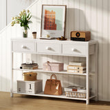 Furologee White Entryway Table, 38'' Console Sofa Table with 3 Fabric Drawers, Industrial Entry Way Table with Storage Shelves, Display Shelf for Living Room, Hallway, Entrance, Foyer Furologee