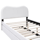 Merax Full Size Upholstered Platform Bed with Wood Supporting Feet and Twin Size Trundle, White Merax