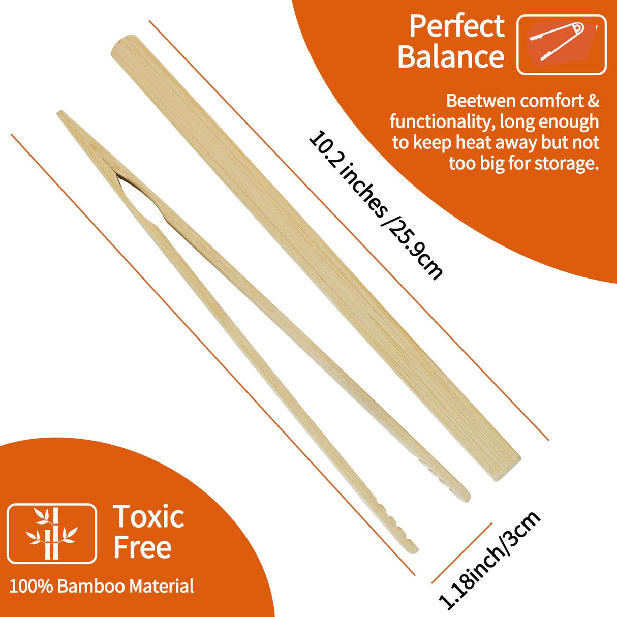 2 Pieces Natural Bamboo Toast Tongs, toast tongs, bamboo tongs,10.2 Inches Long Tongs with Anti-slip Design,for Toaster,Fruits, Bread & Pickles, Kitchen Utensil, Salad, Pasta, Grilling, BBQ Jowmoy