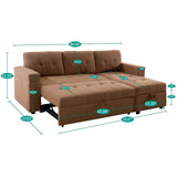 Naomi Home Jenny Sectional Sofa Sleeper with Storage Chaise, Tufted Pull Out Couch with Storage, Sectional Bed, L-Shaped Reversible Sleeper Sofa, Caramel,Air Leather Naomi Home