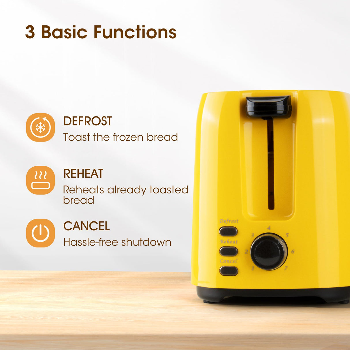 iSiLER 2 Slice Toaster, 1.3 Inches Wide Slot Bagel Toaster with 7 Shade Settings and Double Side Baking, Removable Crumb Tray, Defrost Cancel Function Yellow ISILER