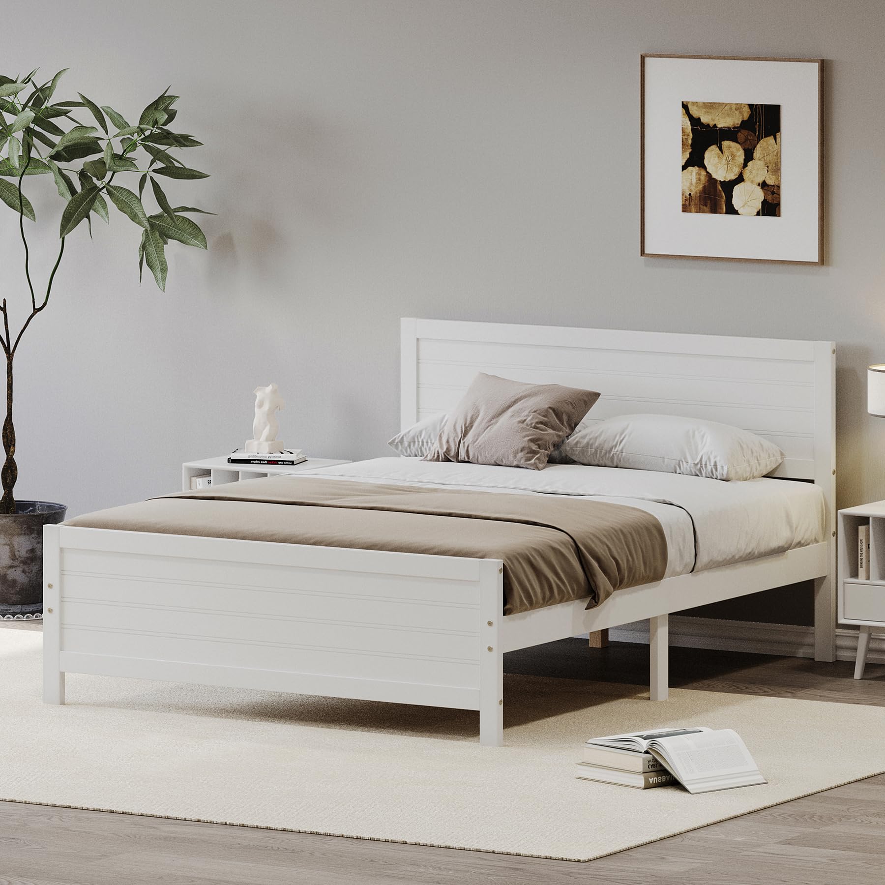 Dolonm White King Size Platform Bed Frame with Rustic Headboard and Under-Bed Storage - WoodArtSupply