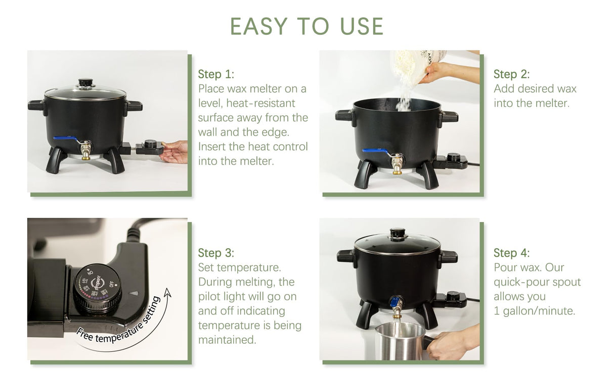 Wax Melter for Candle Making, 6Qts Candle Wax Melting Pot with Spout for Soy Wax Soap Base Easy Pour & Non-Stick & Temps Aroparc