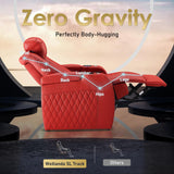 Weilianda Home Theater Seating Top Grain Leather Zero Gravity Recliner Chair Power Headrest Recline Movie Seat Gaming 7 Colors Mood Light Sofa with Tray Table USB Charge Row of 1 Red Weilianda