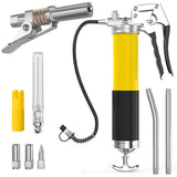 Grease Gun with Needle Coupler, 8000 PSI Heavy Duty Pistol Grip Grease Gun Kit with 14 oz Load, 18 Inch Spring Flex Hose, 2 Working Coupler, 2 Extension Rigid Pipe, Sharp Type Nozzle and Clean Cap WYBENZ