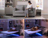 Fadware Pull Out Sofa Bed, Full Size Sleeper Sofa Couch with Memory Foam Mattress, 2 in 1 Convertible Pullout Couch Bed with USB Charging Ports for Compact Living Space, Apartment, Office, Grey Fadware